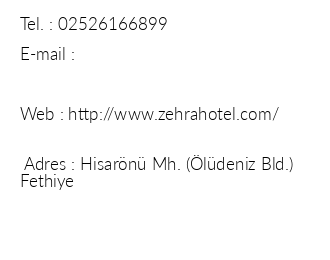 Zehra Hotel iletiim bilgileri